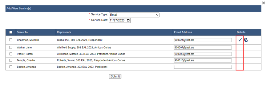 The All Participants Have Service icon indicates whether the minimum service requirement has been satisfied for each participant.